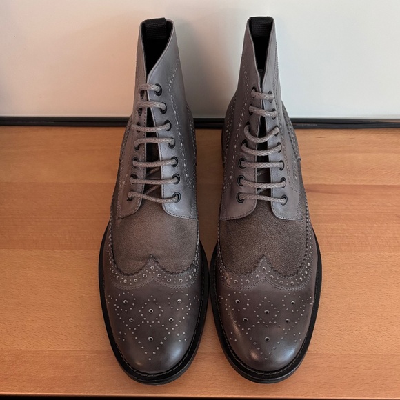 NIB KENNETH COLE NY Gray Leather Suede Wingtip Mens Ankle Boots Shoes US 10.5 M - Picture 1 of 16